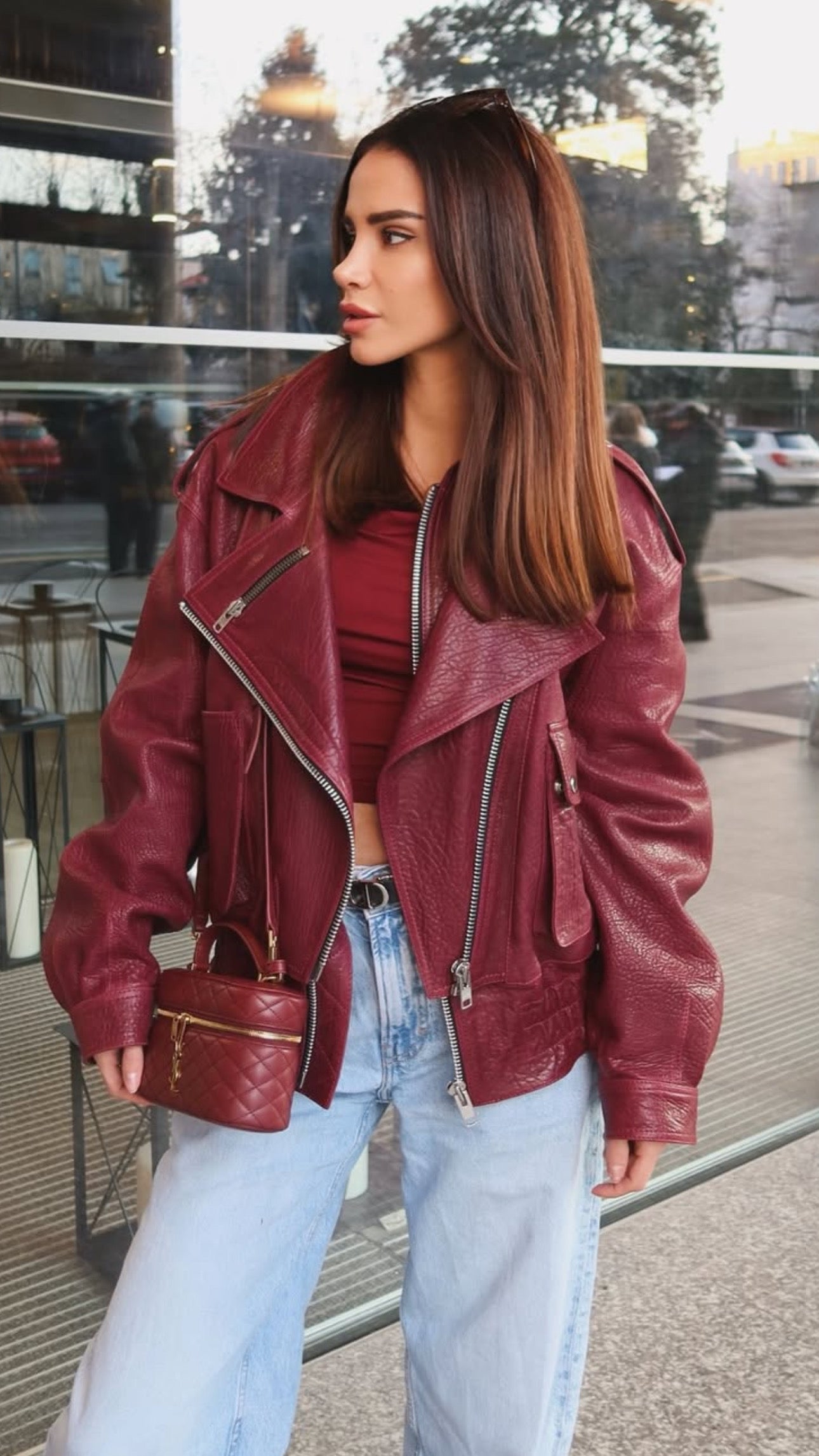 Levre Leather Jacket in Burgundy color