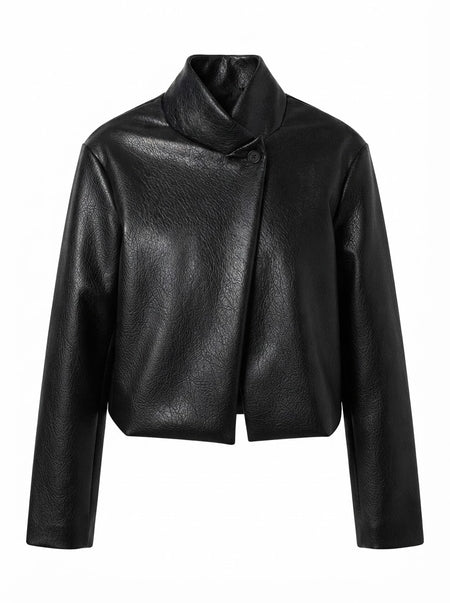 FUNNEL NECK LEATHER-LOOK JACKET