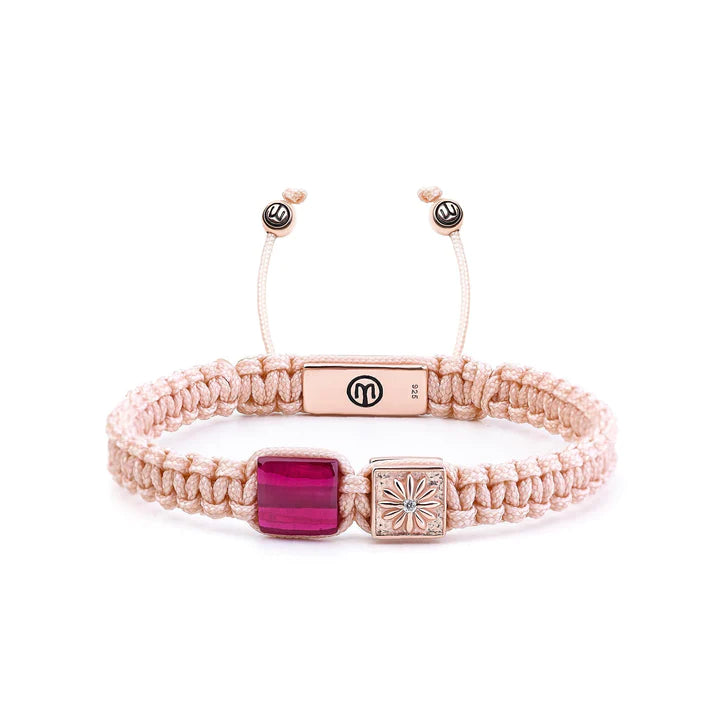 MACRAME BRACELET IN ROSE GOLD WITH RUBY "SAKURA FLAMMA"