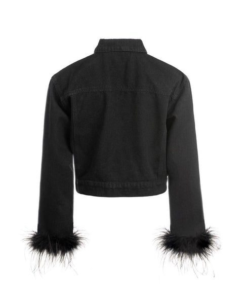 Black Denim Top with Fur