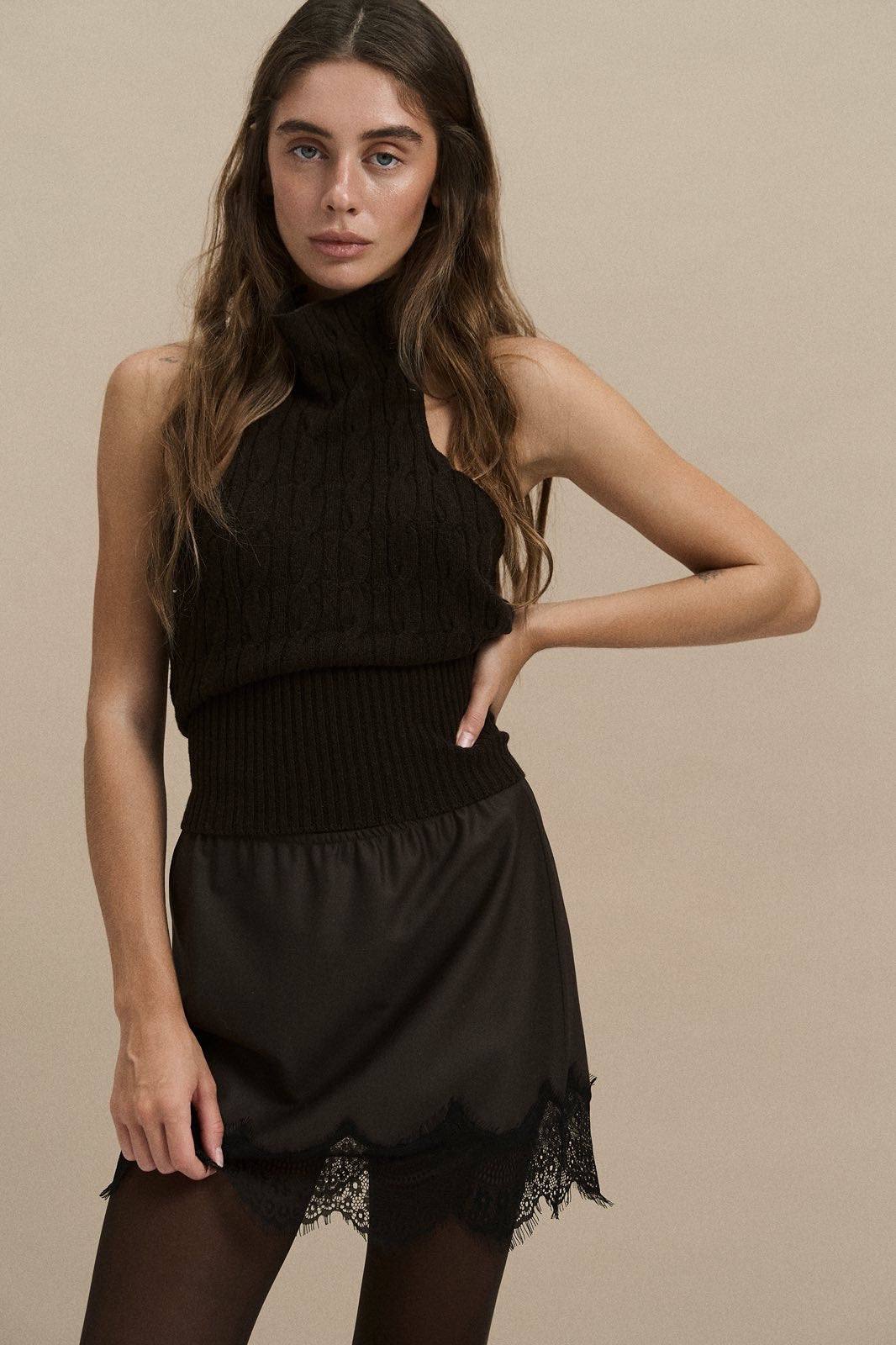 Brown hand knitting top