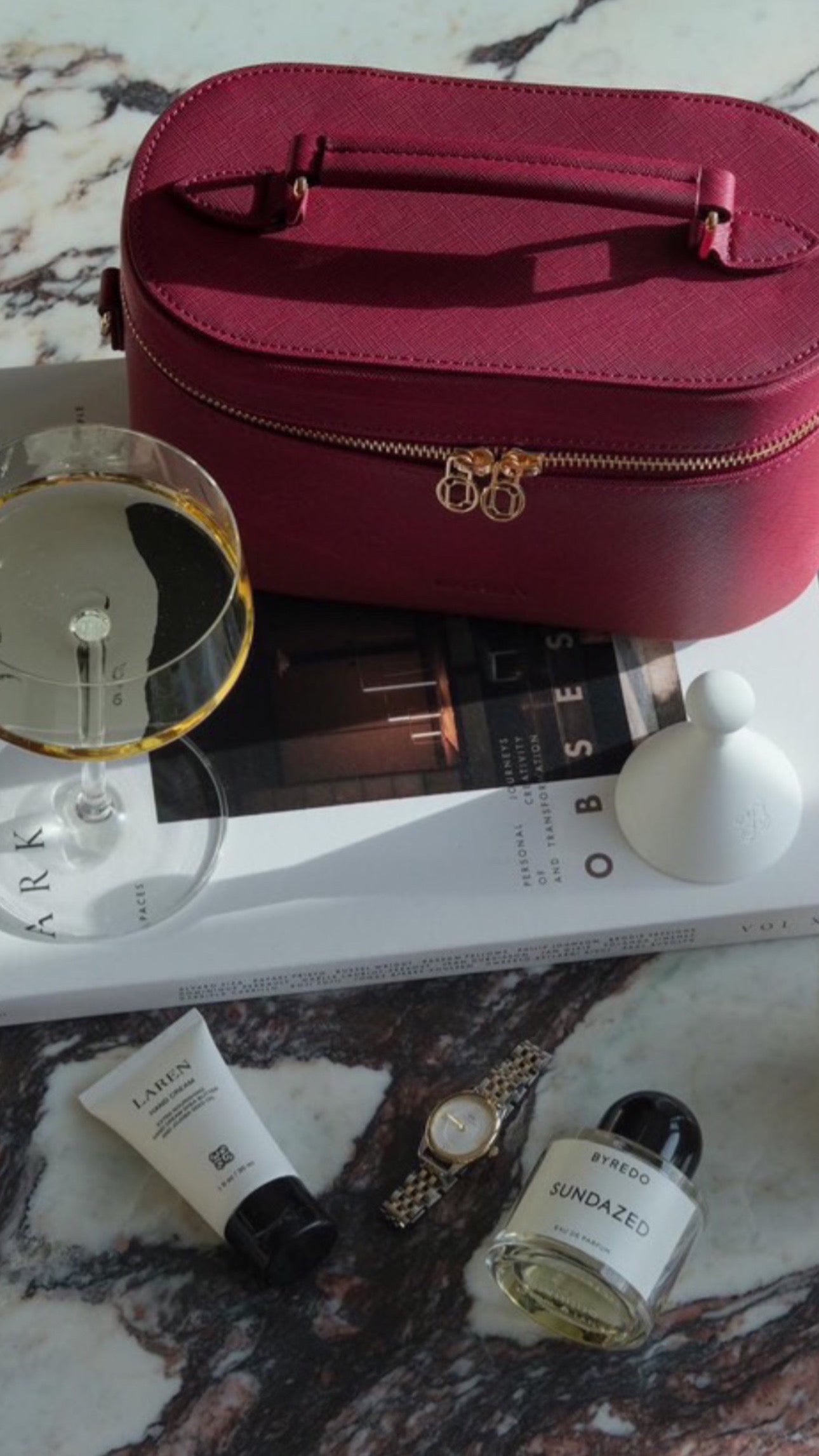 Red Leather Bag Laren with golden chain