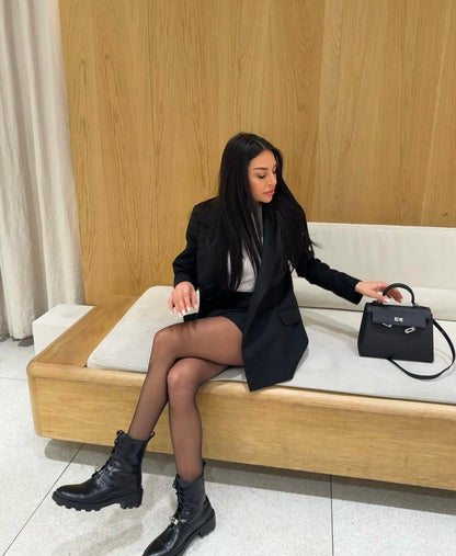 Black thin Nadi wool blazer with shiny notes