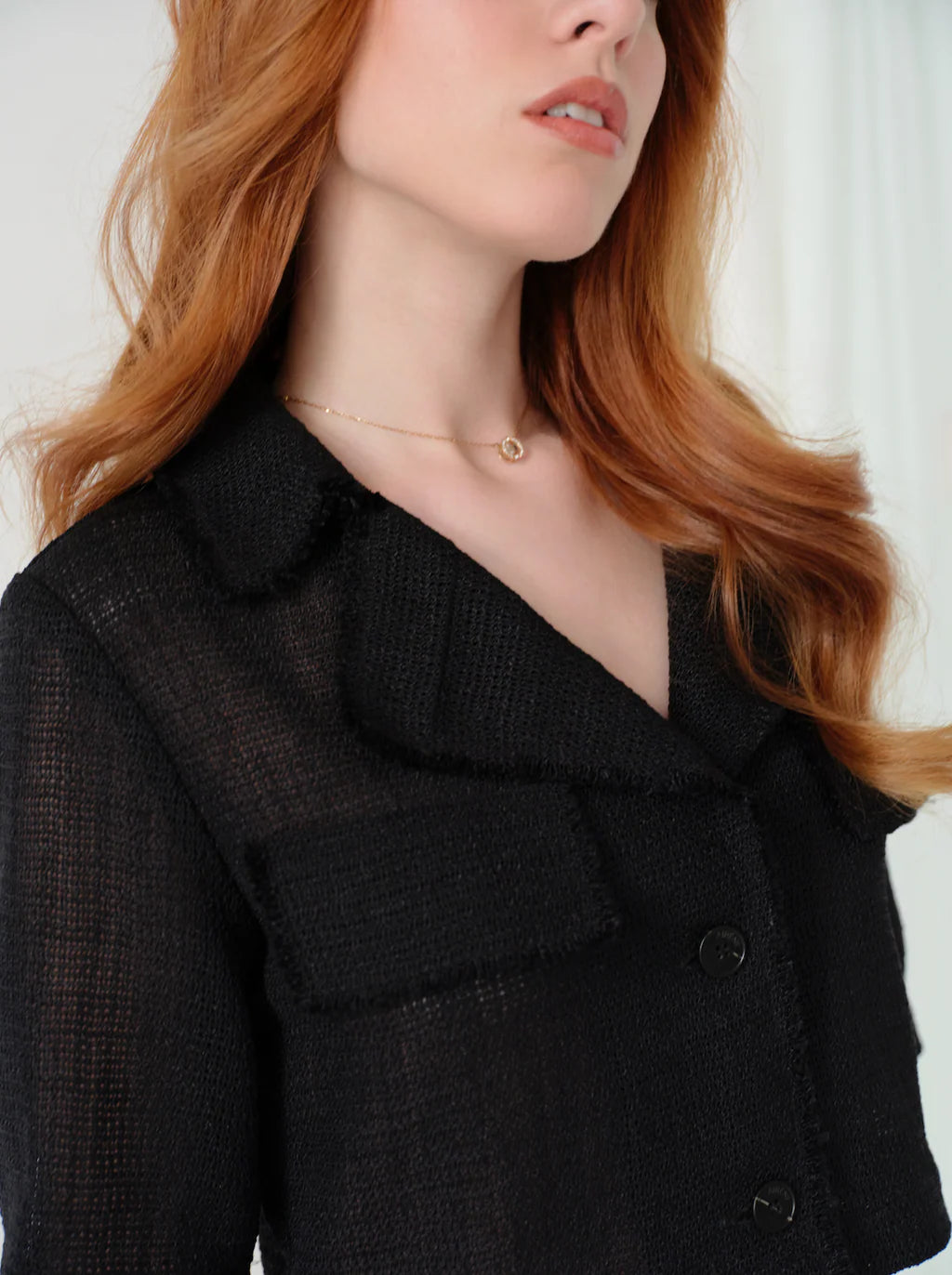 "Filet" silk & wool mesh crop jacket by Airène