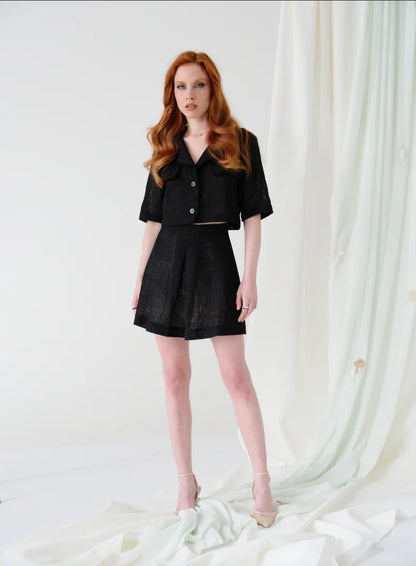 "Filet" silk & wool mesh crop jacket by Airène