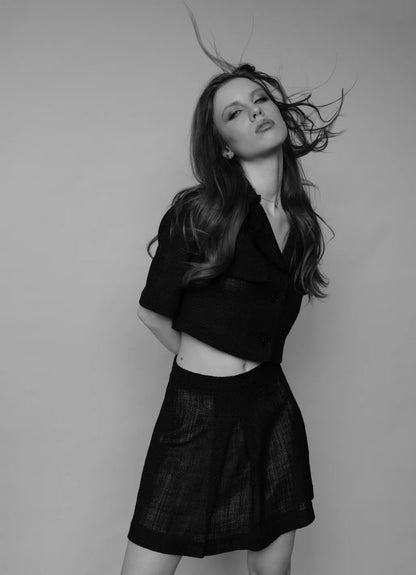 "Filet" silk & wool mesh skirt with pleat by Airène