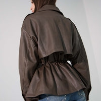 FAUX LEATHER DRAWSTRING JACKET