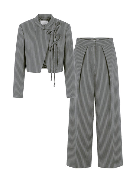 PINSTRIPE BOW SET IN GREY