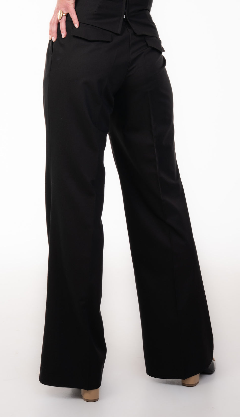 Brown/Black High Waist Women's Trousers with Pleats