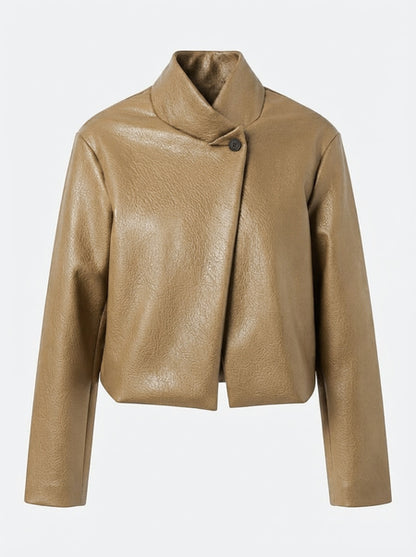 FUNNEL NECK LEATHER-LOOK JACKET
