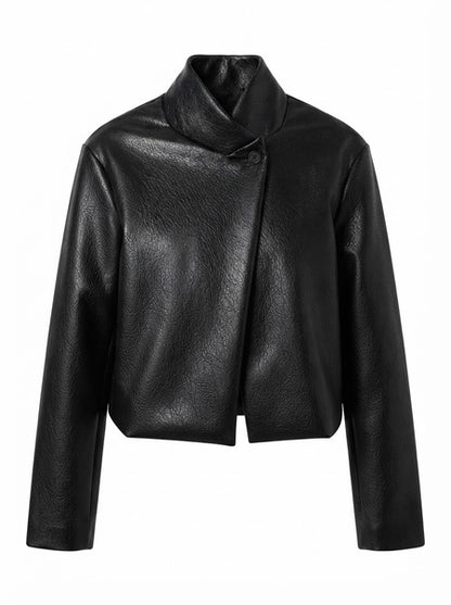 FUNNEL NECK LEATHER-LOOK JACKET