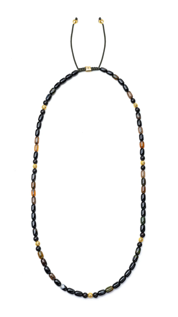 Огърлица BLACK AGATE AND EBONY WOOD IN GOLD