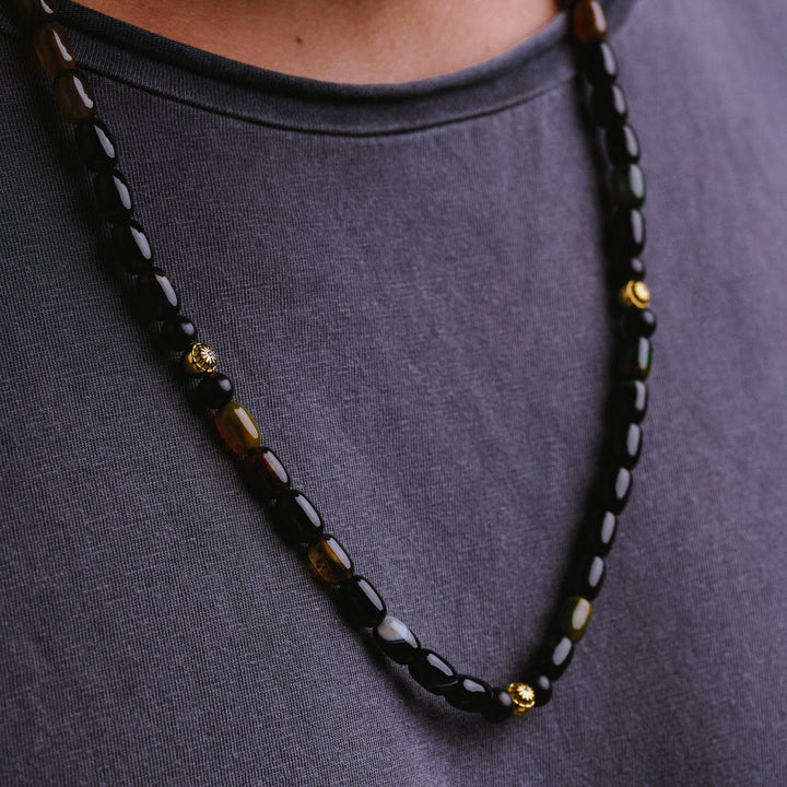 NECKLACE WITH BLACK AGATE AND EBONY WOOD IN GOLD