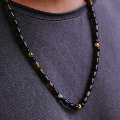 Огърлица BLACK AGATE AND EBONY WOOD IN GOLD