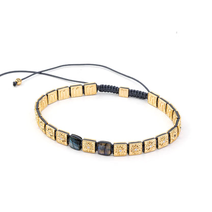 FLAT-BEAD BRAIDED CHOCKER WITH LABRADORITE IN GOLD - THE RAYDANCER