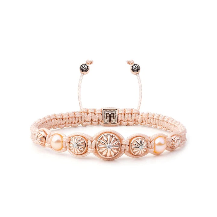 MACRAME BRAIDED BRACELET IN ROSE GOLD WITH PINK PEARLS "SAKURA POLARIS"