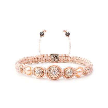 MACRAME BRAIDED BRACELET IN ROSE GOLD WITH PINK PEARLS "SAKURA POLARIS"