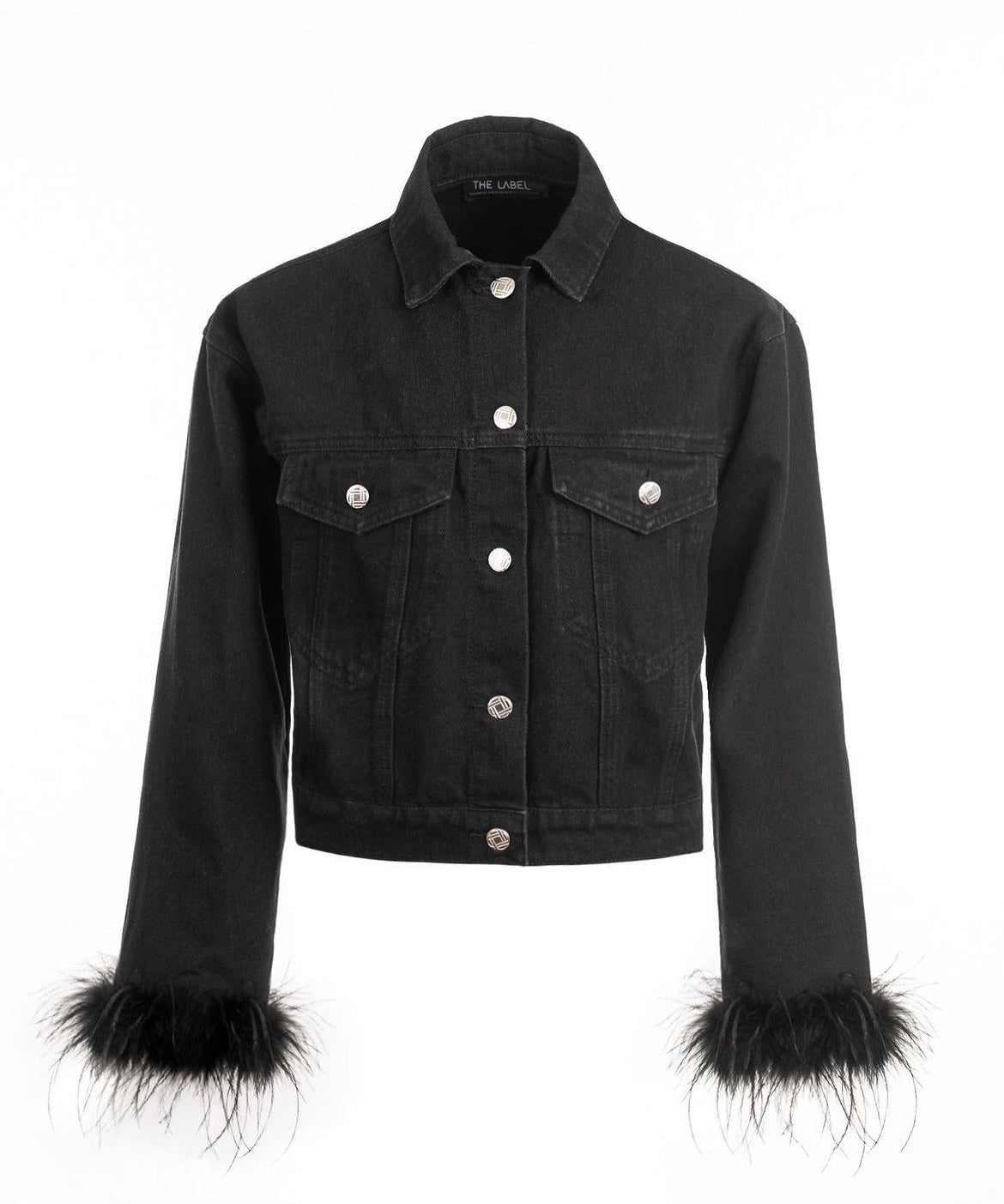 Black Denim Top with Fur