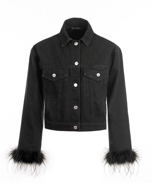 Black Denim Top with Fur