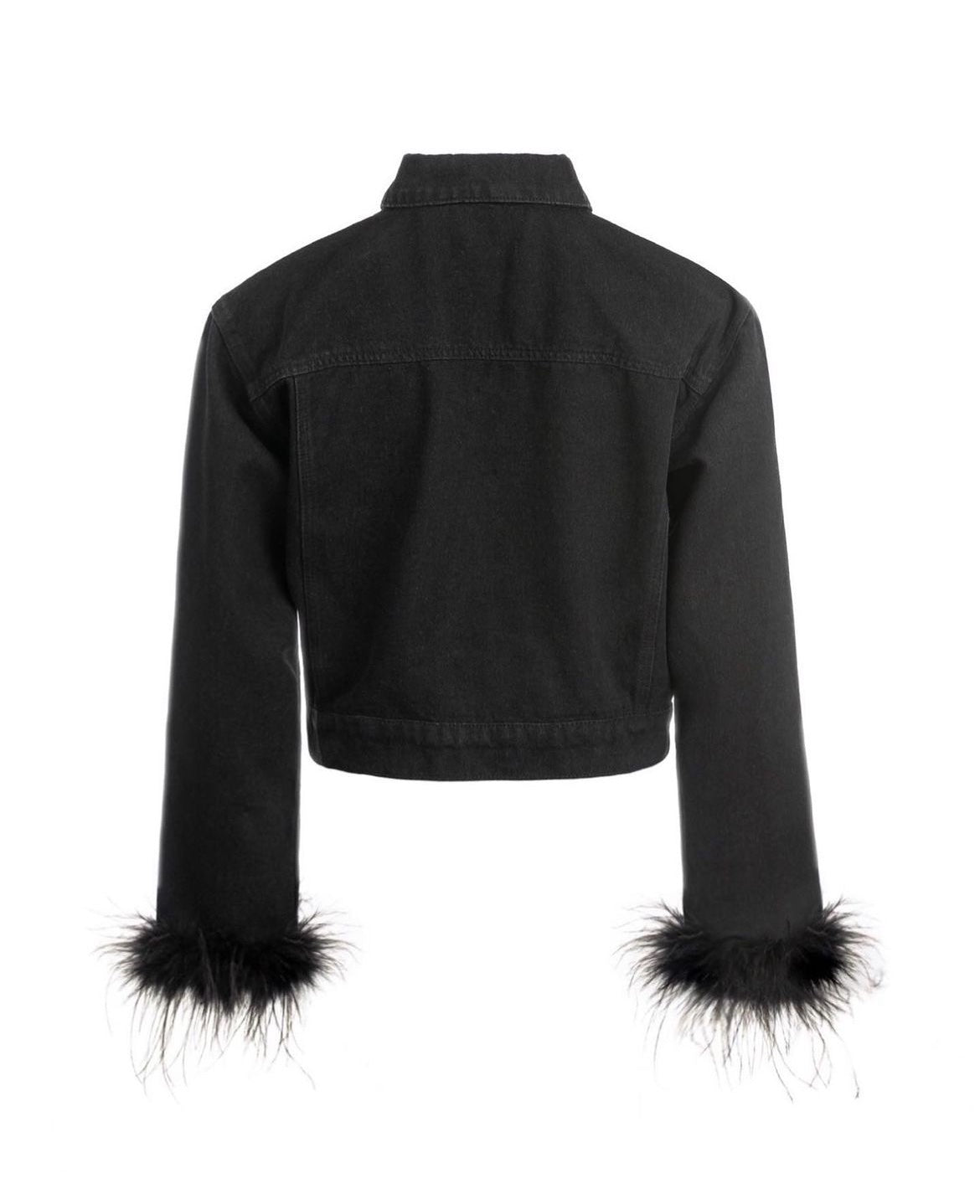 Black Denim Top with Fur